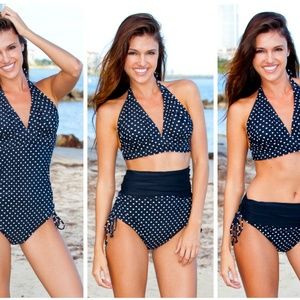 Swimsuit navy and white polka dot